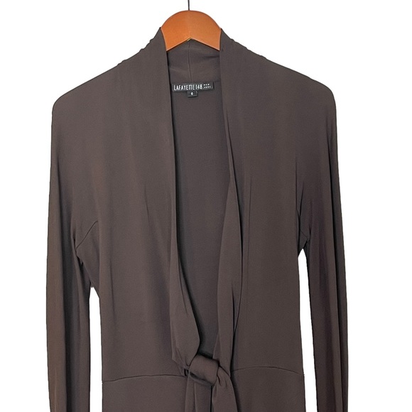 Lafayette 148 Stretchy Knit Open Front Tie Midi Dress Size 6 Brown Long Sleeve - Picture 6 of 10